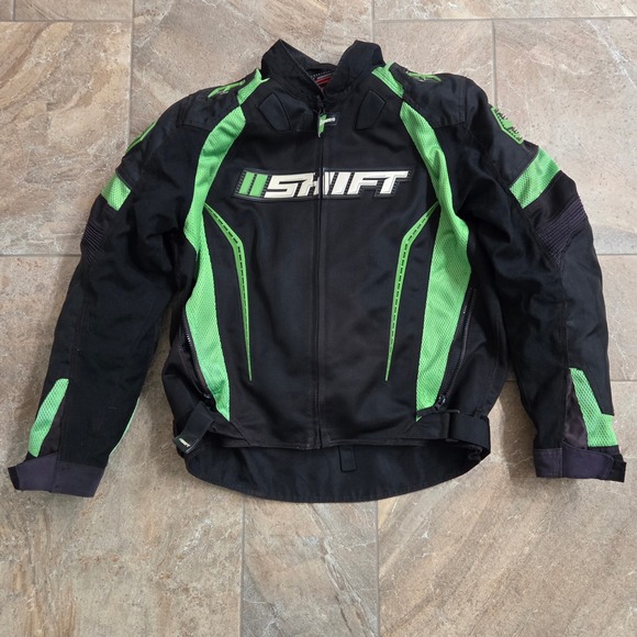 SHIFT Motorcycle Riding Jacket Black and Green Protective‎ Gear Size Large